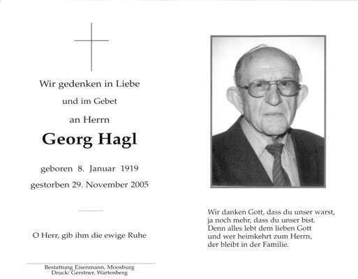 Sterbebildchen Georg Hagl, *1919 2005