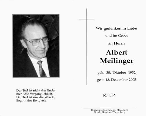Sterbebildchen Albert Meilinger, *1932 2005