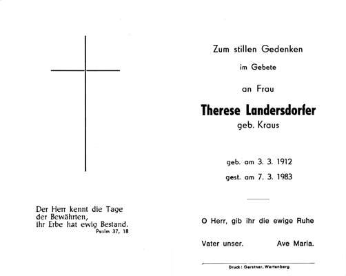 Sterbebildchen Therese Landersdorfer, *1912 †1983