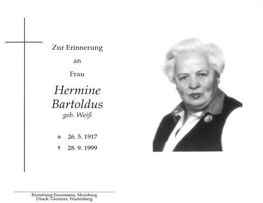 Sterbebildchen Hermine Bartoldus, *1917 †1999