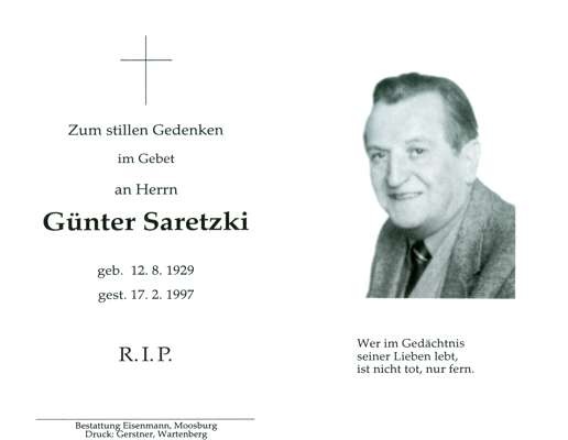 Sterbebildchen Gnter Saretzki, *1929 †1997