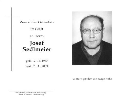 Sterbebildchen Josef Sedlmeier, *1937 2003