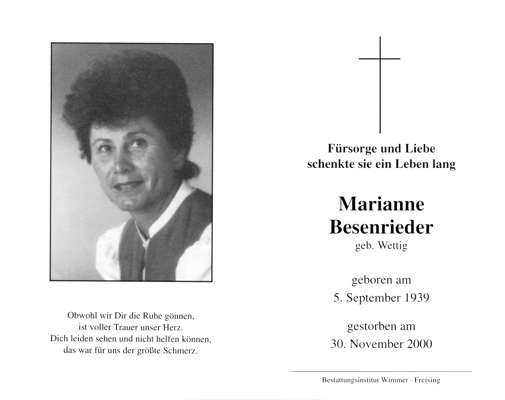 Sterbebildchen Marianne Besenrieder, *1939 †2000
