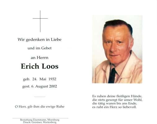 Sterbebildchen Erich Loos, *1932 †2002