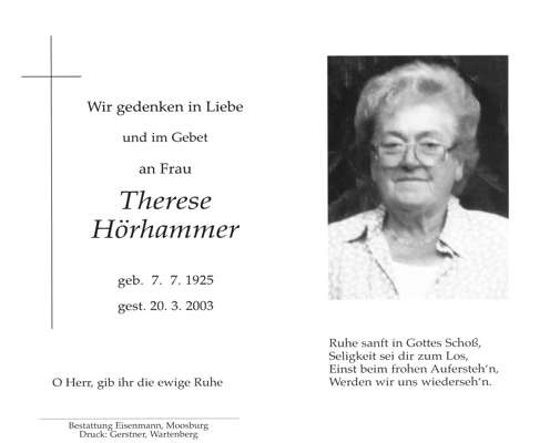 Sterbebildchen Therese Hrhammer, *1925 2003