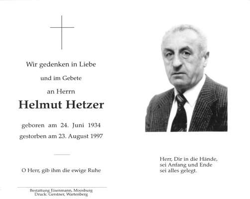 Sterbebildchen Helmut Hetzer, *1934 †1997