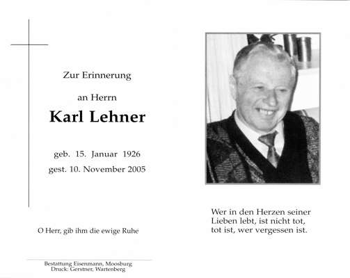 Sterbebildchen Karl Lehner, *1926 2005