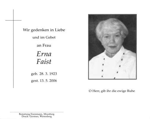 Sterbebildchen Erna Faist, *1923 2006