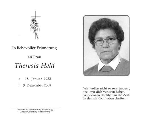 Sterbebildchen Theresia Held, *1933 2008