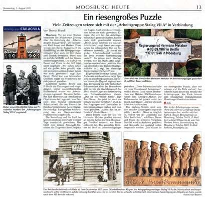 Arbeitsgruppe Stalag VII A - Ein riesengro�es Puzzle, MZ vom 02.08.2012