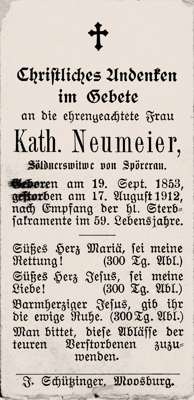 Sterbebildchen Katharina Neumeier *1853 †1912