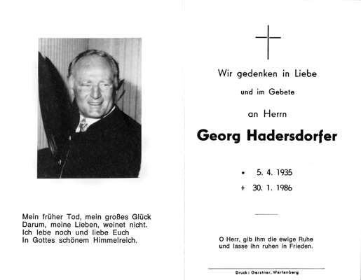 Sterbebildchen Georg Hadersdorfer, *1935 1986
