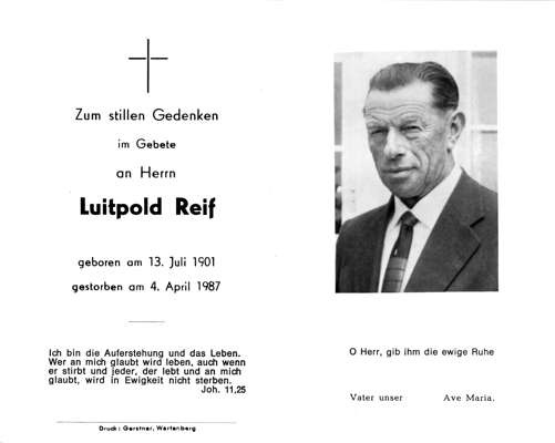 Sterbebildchen Luitpold Reif, *1901 1987