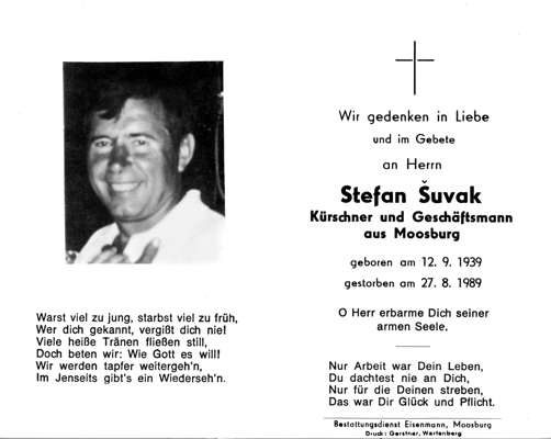 Sterbebildchen Stefan Suvak, *1939 †1989