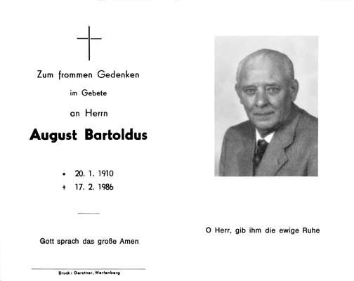 Sterbebildchen August Bartoldus, *1910 †1986