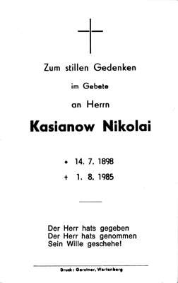 Sterbebildchen Nikolai Kasianow, *1898 †1985