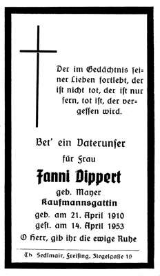 Sterbebildchen Fanni Dippert, *1910 †1953