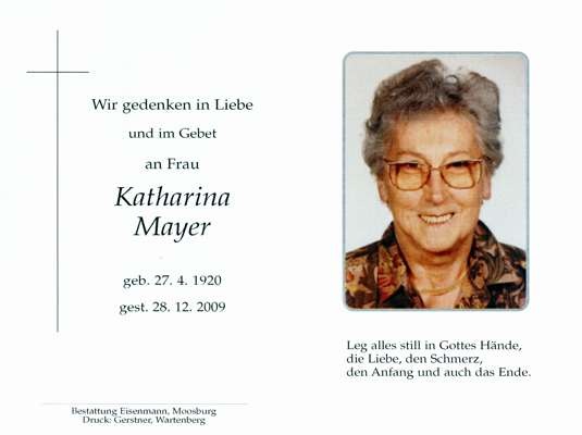 Sterbebildchen Katharina Mayer, *1920 †2009