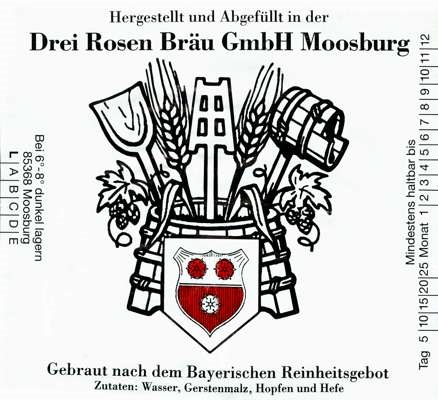 Drei Rosen Bru GmbH Moosburg, Flaschenetikett