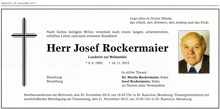 Todesanzeige Josef Rockermaier, *1920 †2013