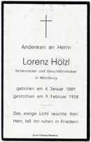 Sterbebildchen Lorenz Hlzl *1889 †1958