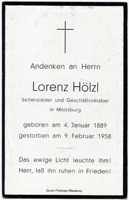 Sterbebildchen Lorenz H�lzl *1889 †1958