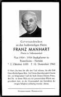 Sterbebildchen Pfarrer Franz Manhart, *1895 †1960
