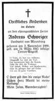 Sterbebildchen Andreas Schweiger, *1880 †1945