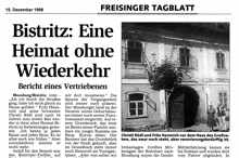 Freisinger Tagblatt 1988 zum Besuch in Bistritz