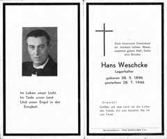 Sterbebildchen Hans Weschke 1946