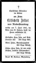 Sterbebildchen Elisabeth Zeiler 1941