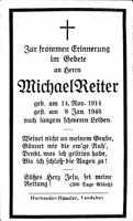 Sterbebildchen Michael Reiter 1948