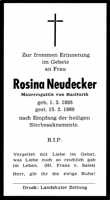 Sterbebildchen Rosina Neudecker, *1895 †1969
