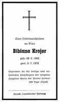 Sterbebildchen Bibiana Krojer, *1892 †1978