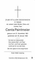 Sterbebildchen Centa Paintmeier, *1901 †1982