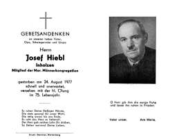 Sterbebildchen Josef Hiebl, *1902 †1977
