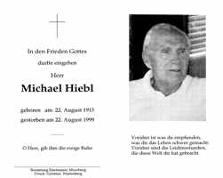 Sterbebildchen Michael Hiebl, *1913 †1999