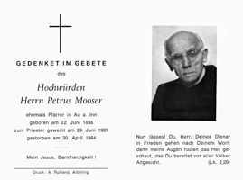 Sterbebildchen H.H. Peter Mooser, *1896 †1984