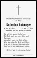 Sterbebildchen Katharina Lobmayer *1914 †1971