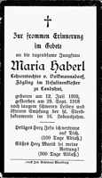 Sterbebildchen Maria Haberl, 1918
