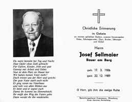 Sterbebildchen Josef Sellmaier, *1906 †1989