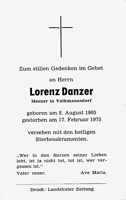 Sterbebildchen Lorenz Danzer, *1905 †1975