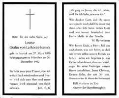 Sterbebildchen Louise Gr�fin von La Ros�e, *1870 †1952
