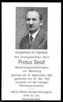 Sterbebildchen Protus Seidl, *1882 †1963