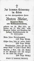 Sterbebildchen Anton Meier, *1851 †1921