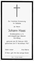 Sterbebildchen Johann Haas, *1878 †1967