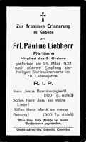 Sterbebildchen Frl. Pauline Liebherr, *1854 †1932