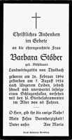 Sterbebildchen Barbara St�ber, *1894 †1954