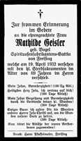 Sterbebildchen Mathilde Geisler<br>*1863 †1932