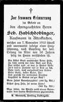 Sterbebildchen Sebastian Habichdobinger *1854 †1912